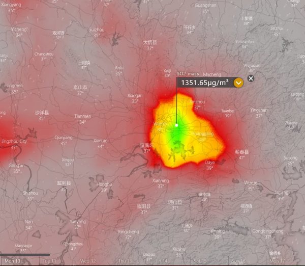 Vuhánban lévő kén-dioxid kibocsátás a koronavírus járvány lecsillapodásának következtében drasztikusan megnőtt a kínai városban.