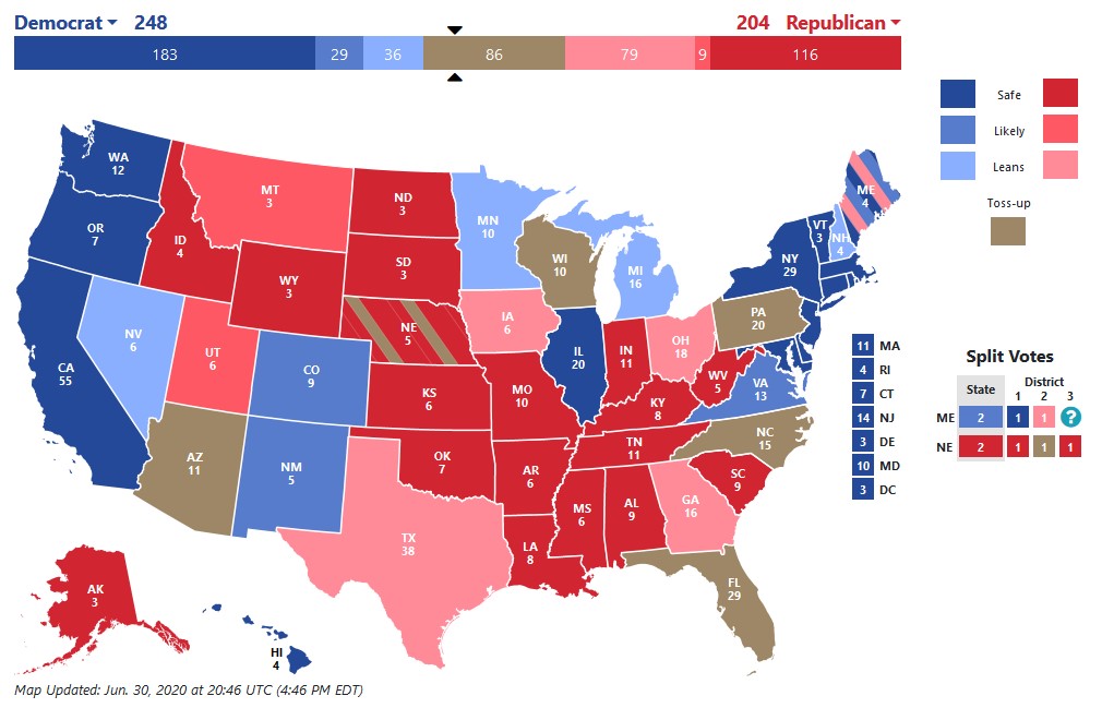 Az USA államainak ábrája a demokrata és republikánus beállítottságot illusztrálva.