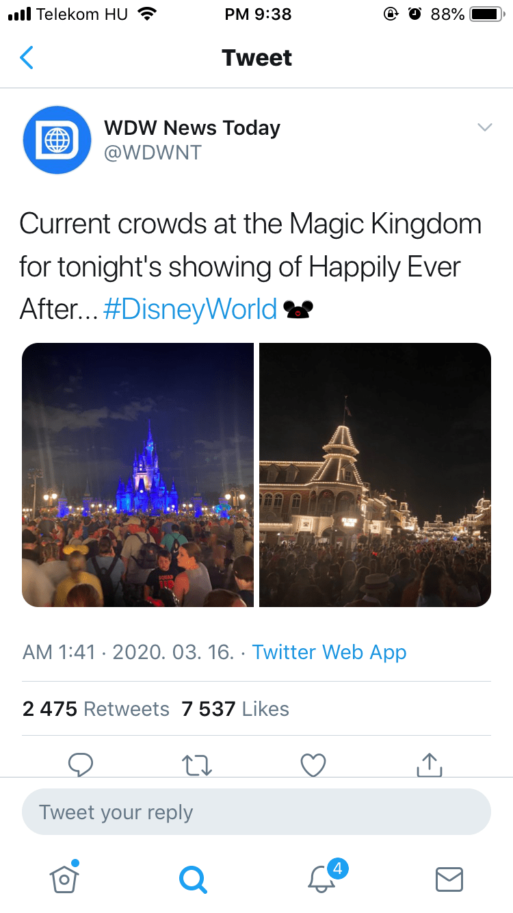Tweet DisneyWordról a koronavírus idején is teltház volt.
